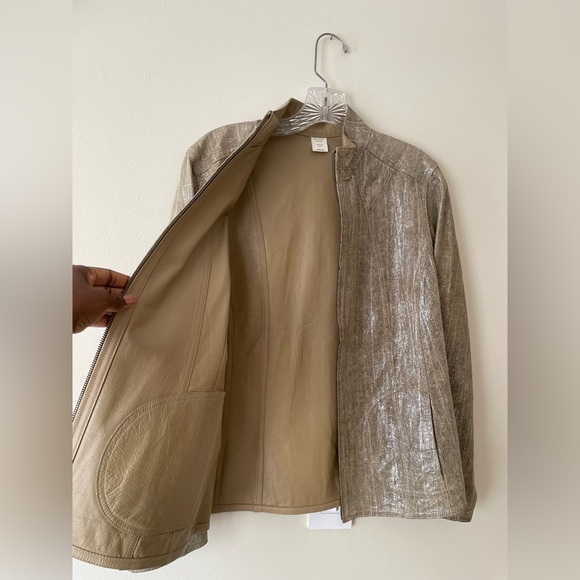 Chico’s 100% Metallic LeatherJacket Full Zip Disco Party Size 1 - Picture 3 of 10